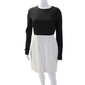 Narciso Rodriguez Women Sheath Dress Black Long Sleeve Silk Round Neck Size 44